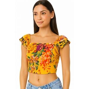Rachel Roy Women's Off-Shoulder Smocked Floral Crop Top –Size Small